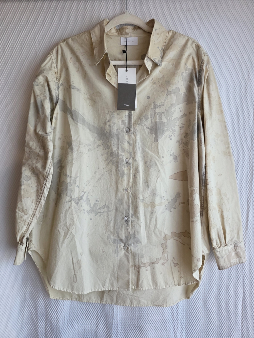 NWT John Elliott Pia Button Down Shirt — Fossil Dye (Size 2 / Medium) Made In Ja